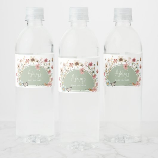 Salie Groene Baby Bloom Baby Shower Waterfles Etiket (Flessen)