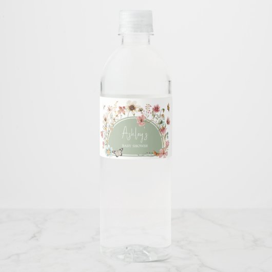 Salie Groene Baby Bloom Baby Shower Waterfles Etiket (Voorkant)