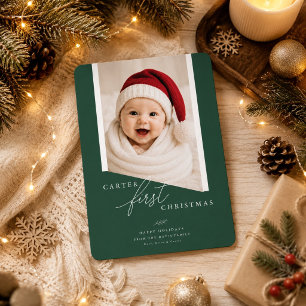 Salie Groene Baby Eerste Kerstmis Geometrische fot Feestdagenkaart