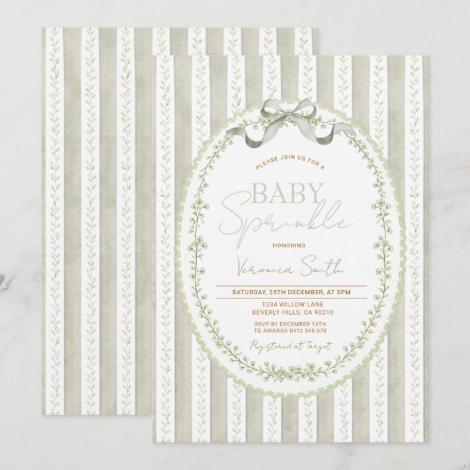 Salie Groene Baby Sprinkle Uitnodiging – Neutraal (Voorkant / Achterkant)