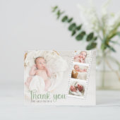 Salie groene babyshower bedank foto kaart (Staand voorkant)