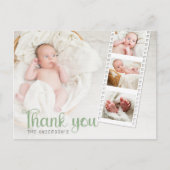 Salie groene babyshower bedank foto kaart (Voorkant)