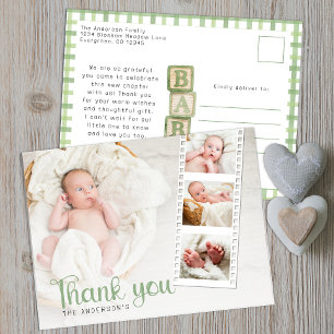 Salie groene babyshower bedank foto kaart