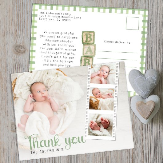 Salie groene babyshower bedank foto kaart