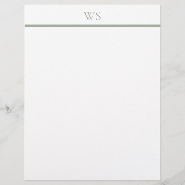 Salie Groene Balk Monogram Briefpapier Briefhoofd (Voorkant)