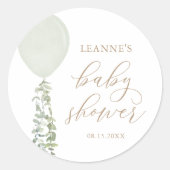 Salie Groene Ballon Eucalyptus Baby Shower Ronde Sticker (Voorkant)
