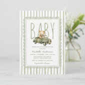 Salie Groene Beer Babyshower Streep Uitnodiging (Staand voorkant)