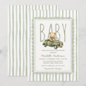 Salie Groene Beer Babyshower Streep Uitnodiging (Voorkant / Achterkant)