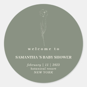 Salie Groene Beige Bloem Welkom baby shower Ronde Sticker