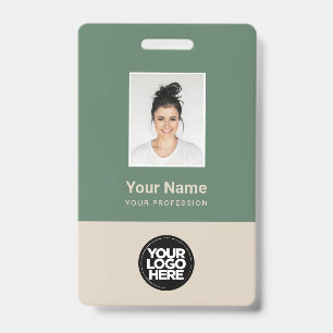 Salie Groene Beige Werknemer Foto Logo Naam Badge