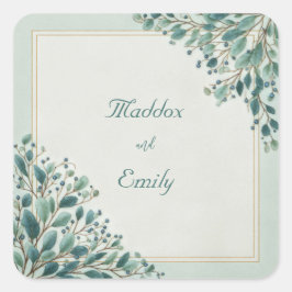 Salie Groene Bes Gouden Lijst Bruiloft Vierkante Sticker