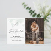 Salie groene bestemming bruiloft Save the date (Staand voorkant)