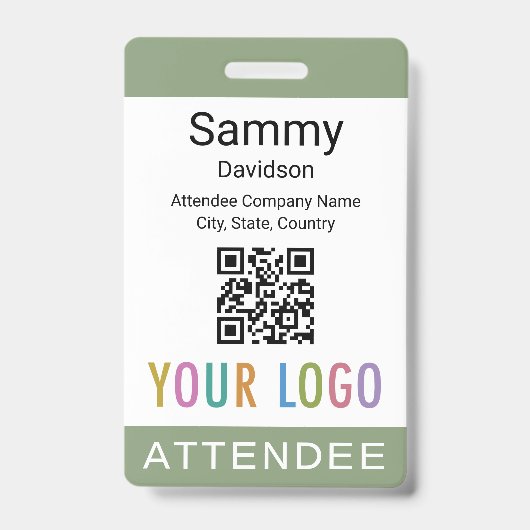 Salie Groene Bezoekersbadge QR-code Zakelijk Logo Badge (Voorzijde)