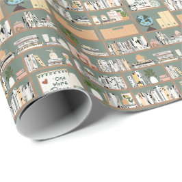 Salie Groene Bibliotheek Boekenplank Patroon Cadeaupapier