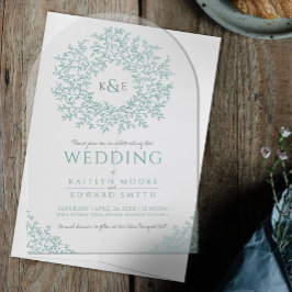 Salie groene blad monogram lijn kunst acryl uitnodigingen