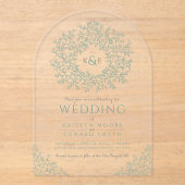 Salie groene blad monogram lijn kunst acryl uitnodigingen (Voorkant)