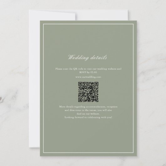 Salie Groene Blad Monogram QR Code Trouwen Kaart (Achterkant)