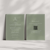 Salie Groene Blad Monogram QR Code Trouwen Kaart