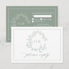 Salie Groene Bladereuze Wapenschild Monogram Bruil RSVP Kaartje
