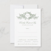 salie groene bladkrans monogram bruiloft RSVP kaartje (Voorkant)