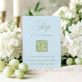 Salie groene & blauwe QR-code RSVP Trouwkaart Kaartje