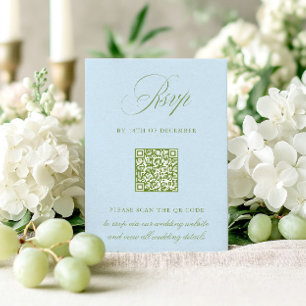 Salie groene & blauwe QR-code RSVP Trouwkaart Kaartje