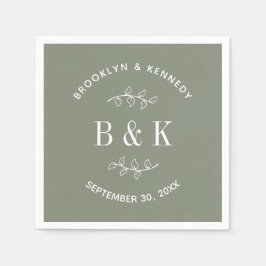 Salie Groene Bloem Botanische Monogram Koppel Naam Servet