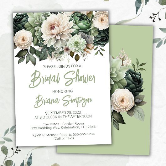 Salie Groene Bloem Bruiloft Borrel Kaart