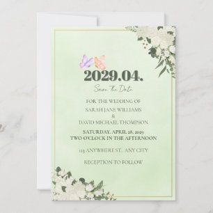 Salie Groene Bloem Bruiloft Save the Date Kaart