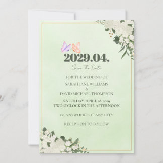 Salie Groene Bloem Bruiloft Save the Date Kaart