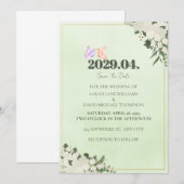 Salie Groene Bloem Bruiloft Save the Date Kaart (Voorkant / Achterkant)