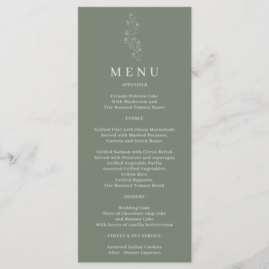 Salie Groene Bloem Klein Ontwerp Lijn Menu (Voorkant)
