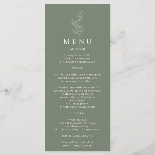 Salie Groene Bloem Klimop Lijn Menu (Voorkant)