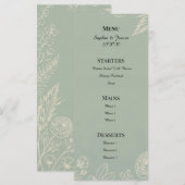 Salie Groene Bloem Lijn Kunst Bruiloft Menu (Voorkant / Achterkant)