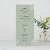 Salie Groene Bloem Lijn Kunst Bruiloft Menu (Staand voorkant)