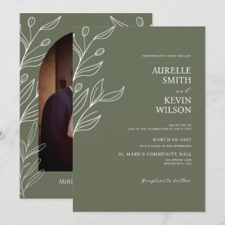 Salie Groene Bloem Moderne Minimalistische Trouwda Kaart