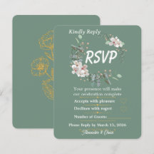 Salie Groene Bloem RSVP Kaart Bewerkbaar