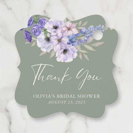 Salie Groene Bloem Script Bruidsdouche Dank Je Bedankjes Labels (Achterkant)