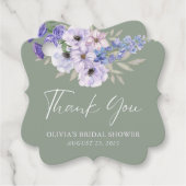 Salie Groene Bloem Script Bruidsdouche Dank Je Bedankjes Labels (Voorkant)