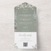Salie Groene Bloem Slinger Lichtjes QR Code Bruilo All In One Uitnodiging (Binnen)