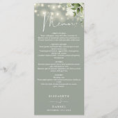 Salie groene bloem slingerlampjes bruiloft diner menu (Voorkant)