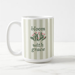 Salie Groene Bloem Streep Grace Lettering Koffiemok