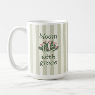 Salie Groene Bloem Streep Grace Lettering Koffiemok