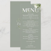 Salie Groene Bloem Typografie Monogram Huwelijk Menu (Voorkant / Achterkant)