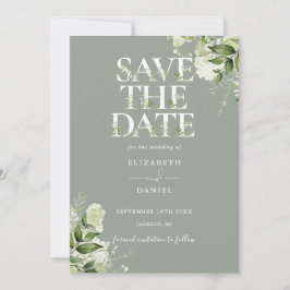 Salie Groene Bloem Typografie Trouwfeest Save The Date