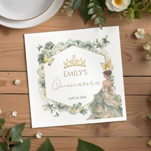 Salie Groene Bloem Vlinder Tiara Quinceañera Servet