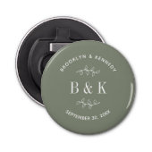 Salie Groene Bloemen Botanische Monogram Koppel Na Button Flesopener (Voorkant)