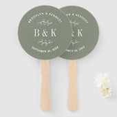 Salie Groene Bloemen Botanische Monogram Koppel Na Handwaaier (Voorkant en achterkant)