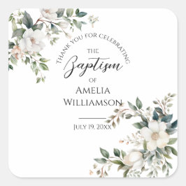 Salie Groene Bloemen Doop Vierkante Sticker