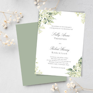 Salie Groene Bloemen Elegante Script Bruiloft Kaart